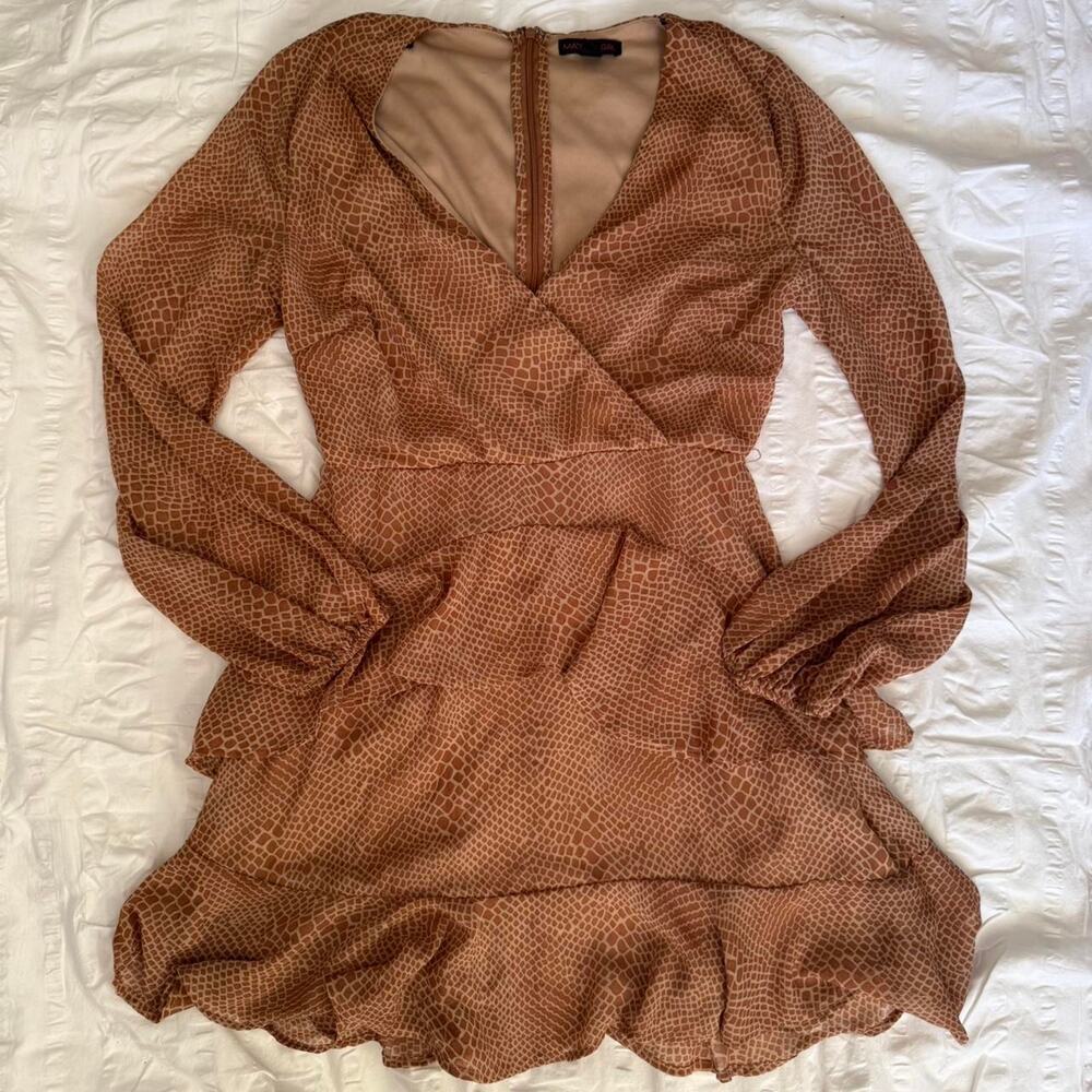 Brown and tan ruffle dress